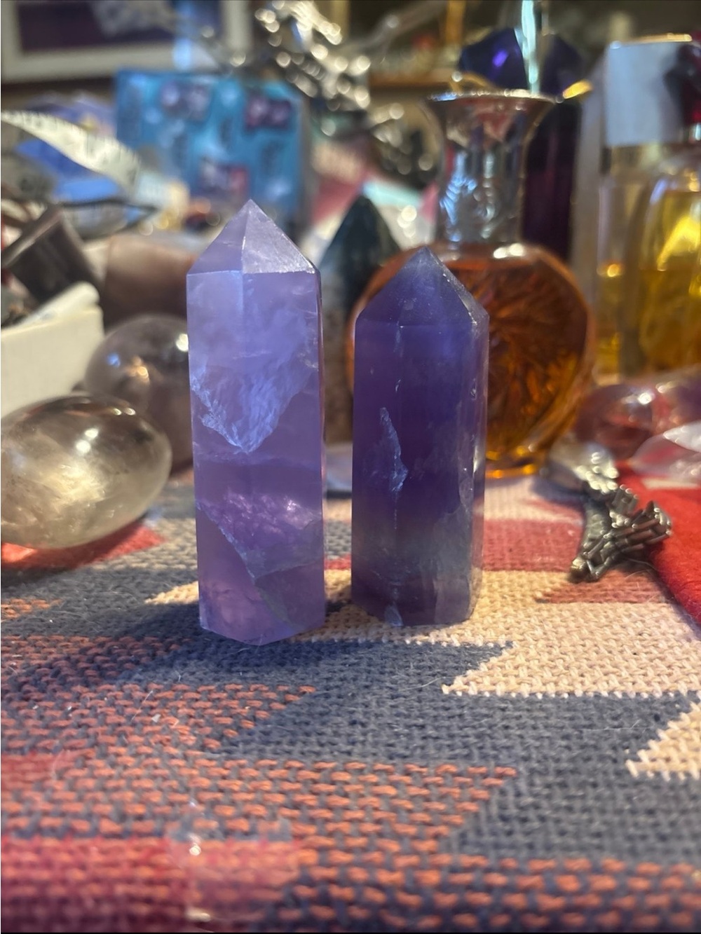 Fluorite Crystal Point Pair - Purple Home Accent Set